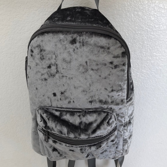grey velvet backpack